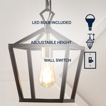Oslin 8" Vintage Farmhouse Iron Chain Pagoda LED Pendant